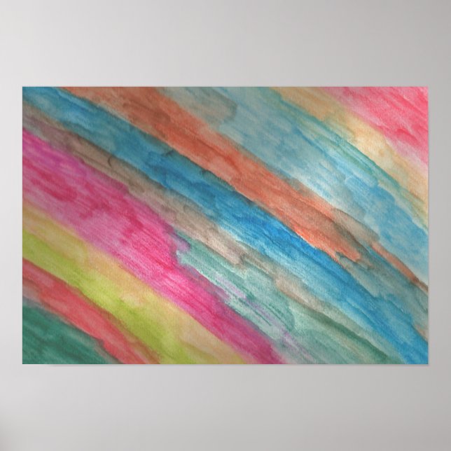 Rainbow Stripes Abstrato Watercolor Art Poster (Frente)