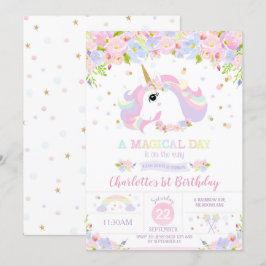 Rainbow Unicorn Aniversário Convite Bonito Floral
