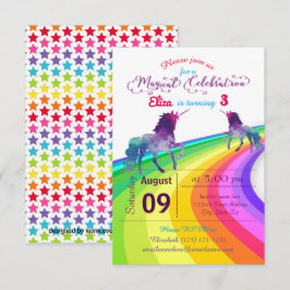 Rainbow Unicorn - Convite de aniversário 3x5
