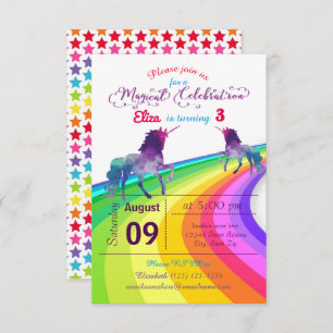 Rainbow Unicorn - Convite de aniversário 3x5