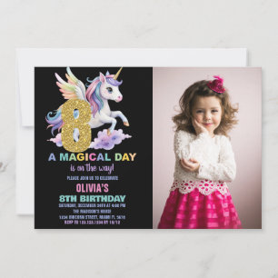 Rainbow Unicorn - Convites de Aniversário com foto