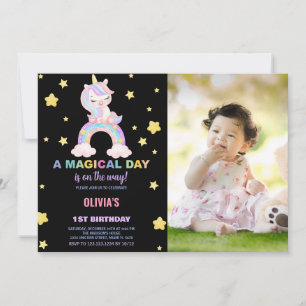 Rainbow Unicorn - Convites de Aniversário com foto