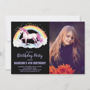 Rainbow Unicorn - Convites de Aniversário com foto