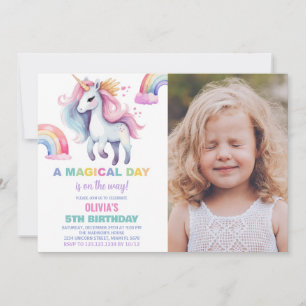 Rainbow Unicorn - Convites de Aniversário com foto