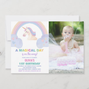Rainbow Unicorn - Convites de Aniversário com foto