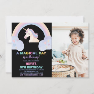 Rainbow Unicorn - Convites de Aniversário com foto
