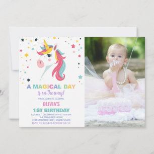 Rainbow Unicorn - Convites de Aniversário com foto