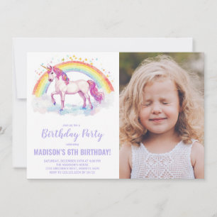 Rainbow Unicorn - Convites de Aniversário com foto