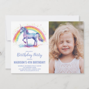 Rainbow Unicorn - Convites de Aniversário com foto