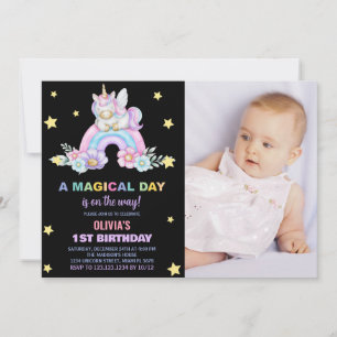 Rainbow Unicorn - Convites de Aniversário com foto