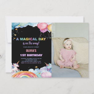 Rainbow Unicorn - Convites de Aniversário com foto