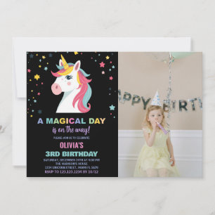 Rainbow Unicorn - Convites de Aniversário com foto