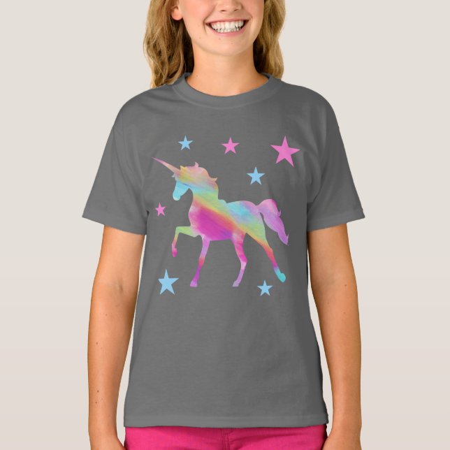 Rainbow Unicorn E Stars T-Shirt (Frente)
