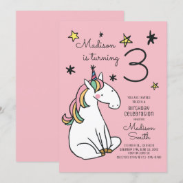 Rainbow Unicorn Stars Apresente Convite Aniversári