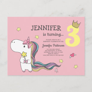 Rainbow Unicorn Stars - Convite de Aniversário