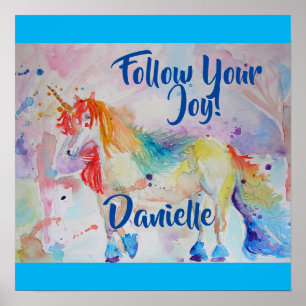 Rainbow Unicorn Watercolor Child's Name Poster