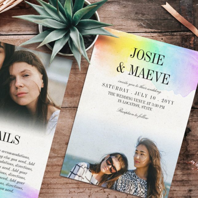 Rainbow Watercolor 2 em 1 Convite para Casamento F (Criador carregado)