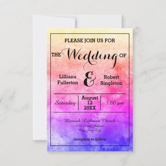 Rainbow Watercolor - Convite para Casamento 3x5 (Frente)