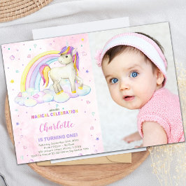 Rainbow Watercolor Unicorn Convite de Aniversário 