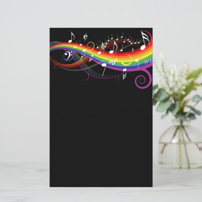 Rainbow White Music Notes on Black (Em pé/Frente)