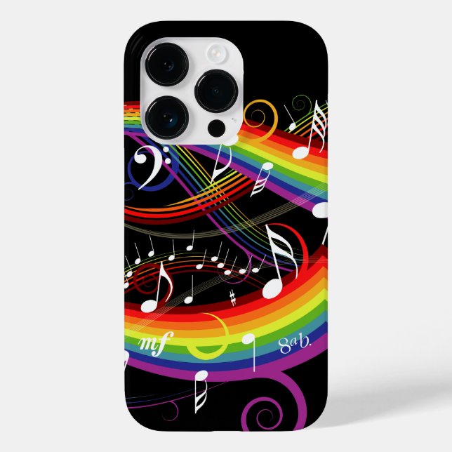 Rainbow White Music Notes on Black (Verso)