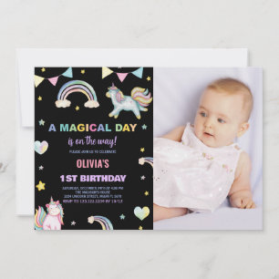 Rainbows Unicorn Convites de Aniversário com Foto