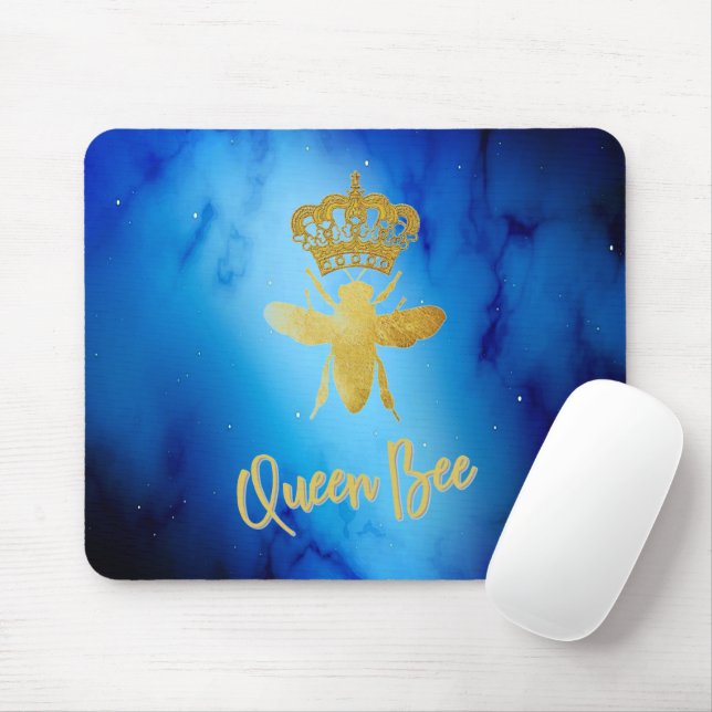 RAINHA ABELHA moderno Mouse Pad Dourado & Azul bes (Com mouse)