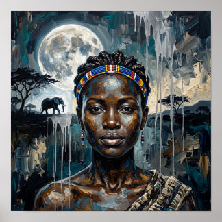 Rainha Africana Lua, Impressão de Arte de Mulher N