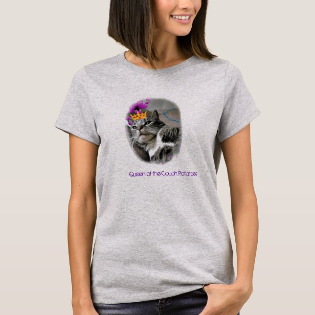 Rainha da camiseta engraçada do gato do sofá (Frente)