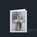 Rainha da neve - cartão (personalize)<br><div class="desc">Imagem manipulada Digital do vintage,  2009.  Uma imagem composta de uma mulher em um envoltório da pele criou de um gráfico do bouqet da fotografia e do azevinho,  ambos cerca de 1920.</div>