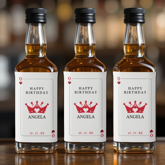 Rainha de Copas Cartão de Poker Aniversário Casino (Queen of Hearts Casino Poker Card Birthday Liquor Bottle Label
)