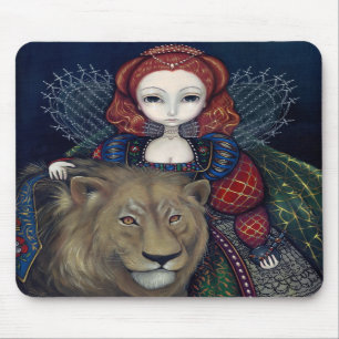 "Rainha Elizabeth e um leão" Mousepad