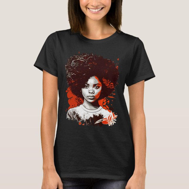 Rainha Negra Afro Melanina Derramando Camisa Mo de (Frente)