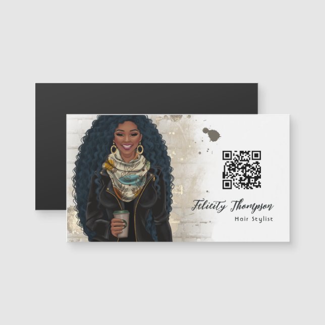 Rainha Negra Beleza Moda Cabelo Código QR (Frente/Verso)
