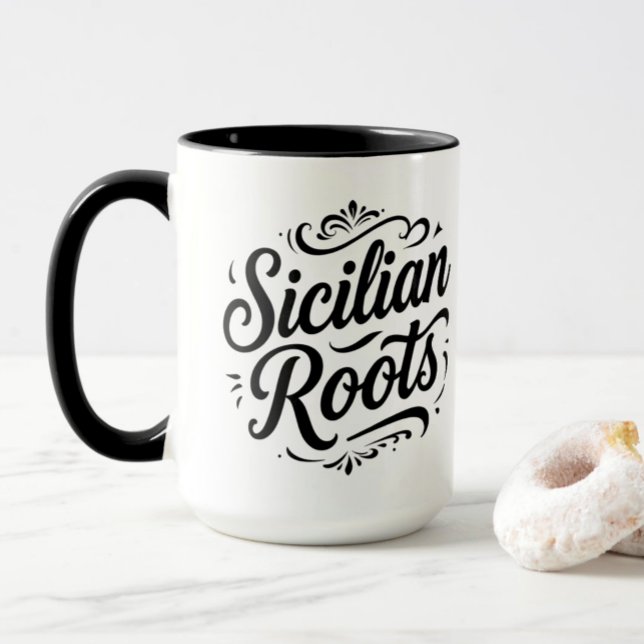 Raízes Sicilianas – Caneca Elegante do Patrimônio  (Sicilian Roots Vintage typography design on mug for Sicily Italian heritage gift)