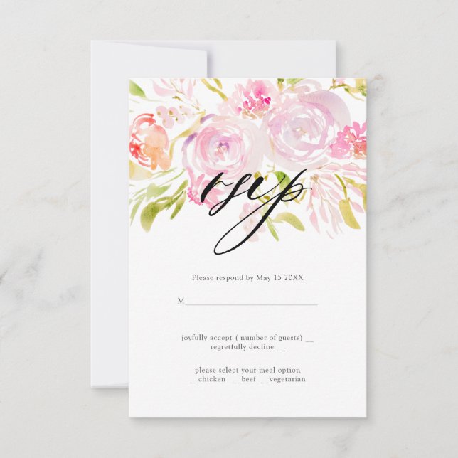 Ramalhete de rosas aquarela Casamento RSVP  (Frente)