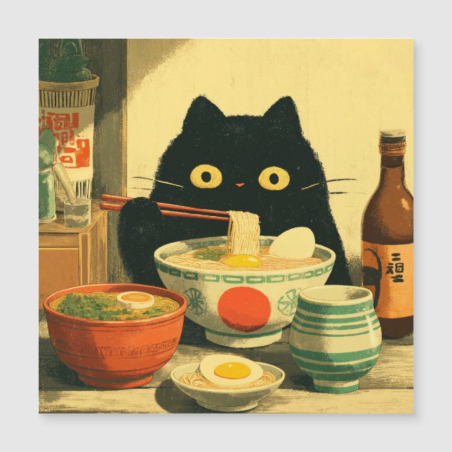 Ramen Comendo Gato Negro Engraçado (Frente)