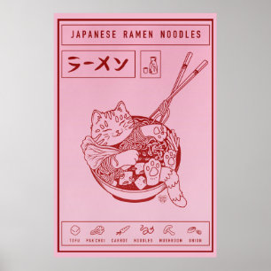 Ramen Japonês Noodles Cat Poster