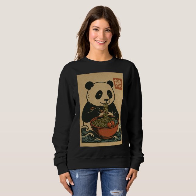 Ramen Noodle Eating: Camisa de suor feminina da Pa (Frente Completa)