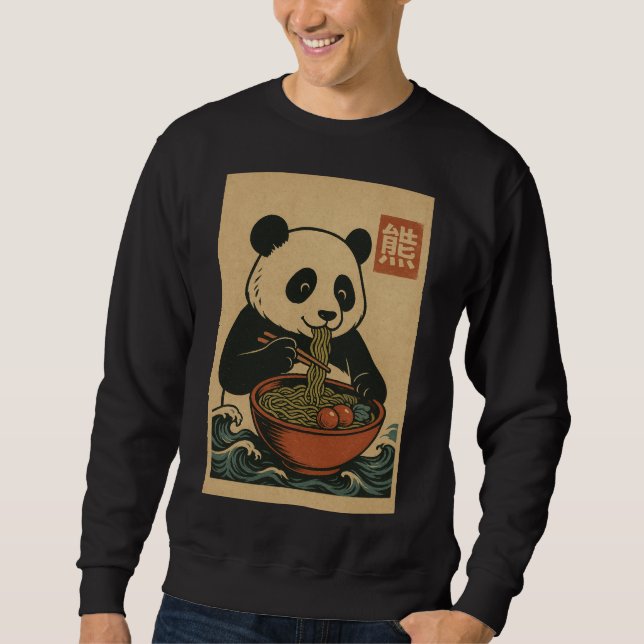 Ramen Noodle Eating: Camisa de suor Panda mens (Frente)