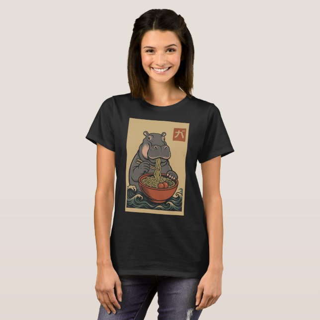 Ramen Noodle Eating: Hippo Women's T-Shirt (Frente Completa)