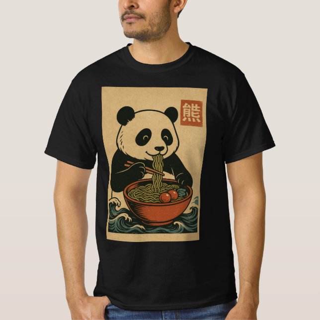 Ramen Noodle Eating: Panda Mens T-Shirt (Frente)