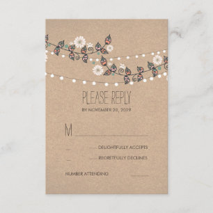 Ramificações Florais String de Luzes Cartão RSVP d