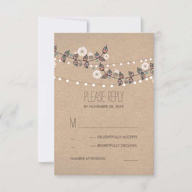 Ramificações Florais String de Luzes Cartão RSVP d (Frente)
