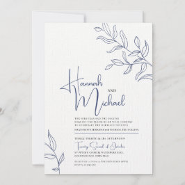 Ramo azul de folhas esboço convite para casamento