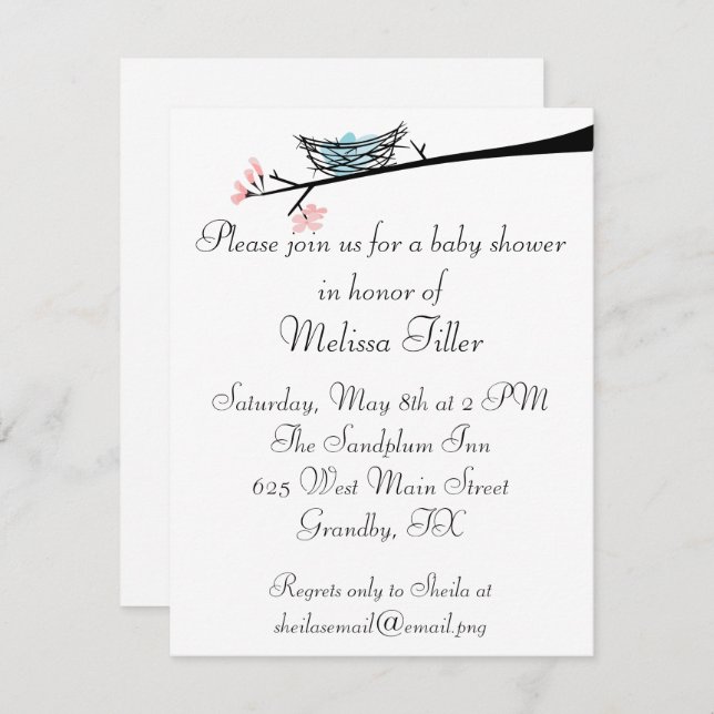 Ramo da flor e convite do chá de fraldas do ninho (Frente/Verso)