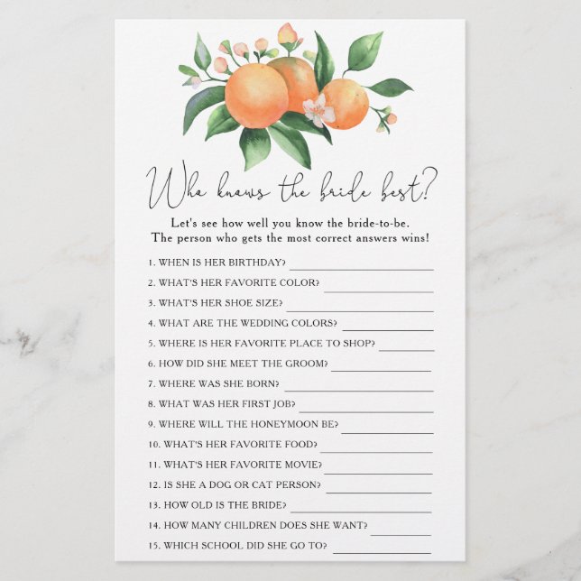 Ramo das laranjas - Quem conhece a melhor noiva (Frente)