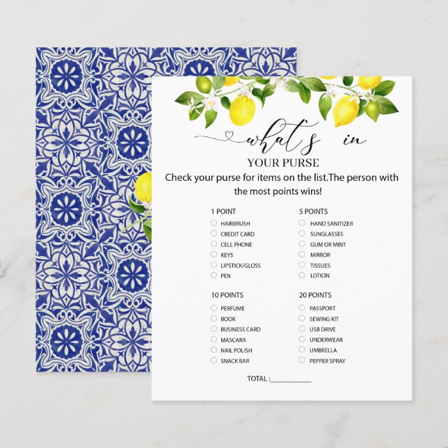 Ramo de limão e mosaico azul O que está na sua bol (Frente/Verso)