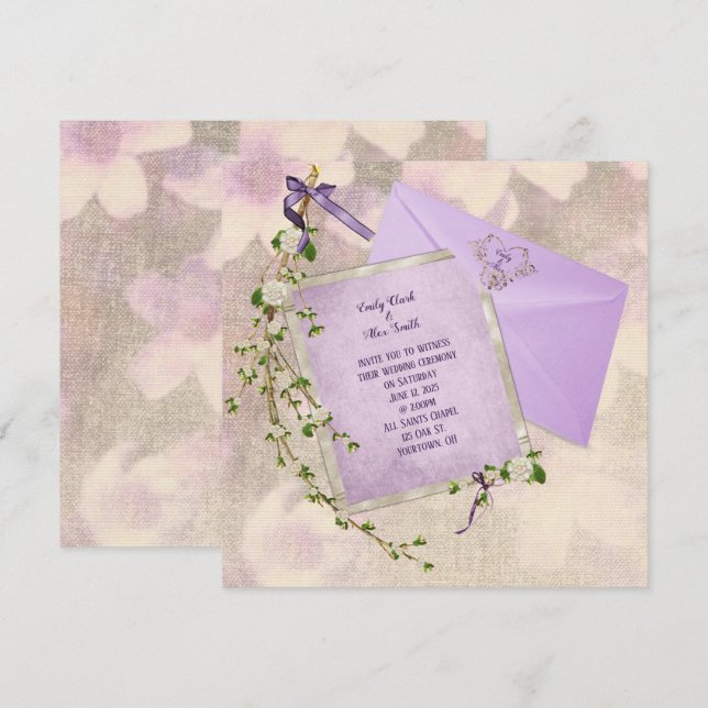 ramo floral no convite de casamento com design de  (Frente/Verso)