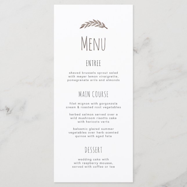 Ramo simples elegante. Menu de casamento de tipogr (Frente)